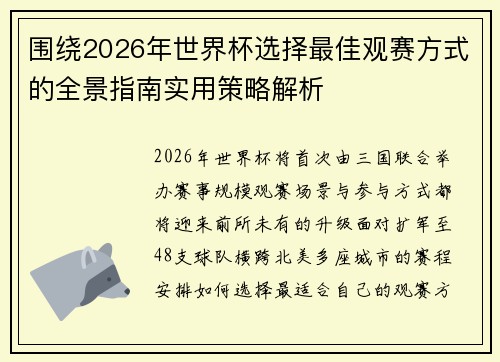 围绕2026年世界杯选择最佳观赛方式的全景指南实用策略解析 围绕2026年世界杯选择最佳观赛方式的全景指南实用策略解析